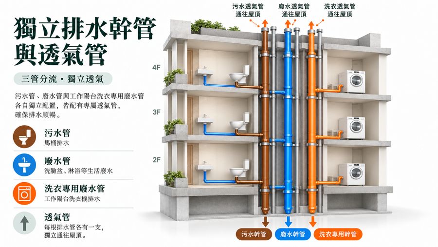 獨立排水幹管與透氣管工法圖卡